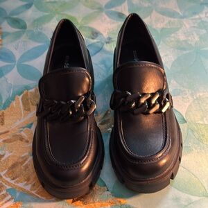 Madden Girl Flatform Slip-On Heeled Shoes Black 7M Faux Chain